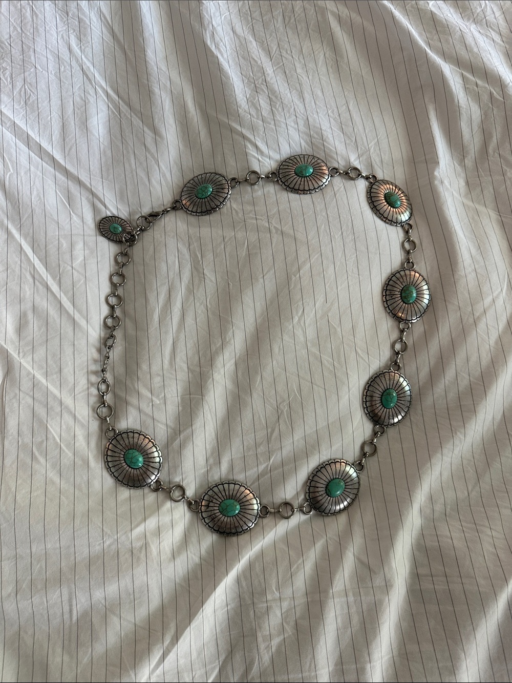 Silver-Tone Concho Belt with Turquoise Accents - Women Jewelry